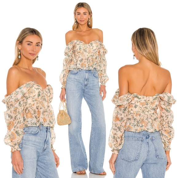 House of Harlow 1960 REVOLVE Blouse Paisley Floral Smocked Fairy Boho Romantic S